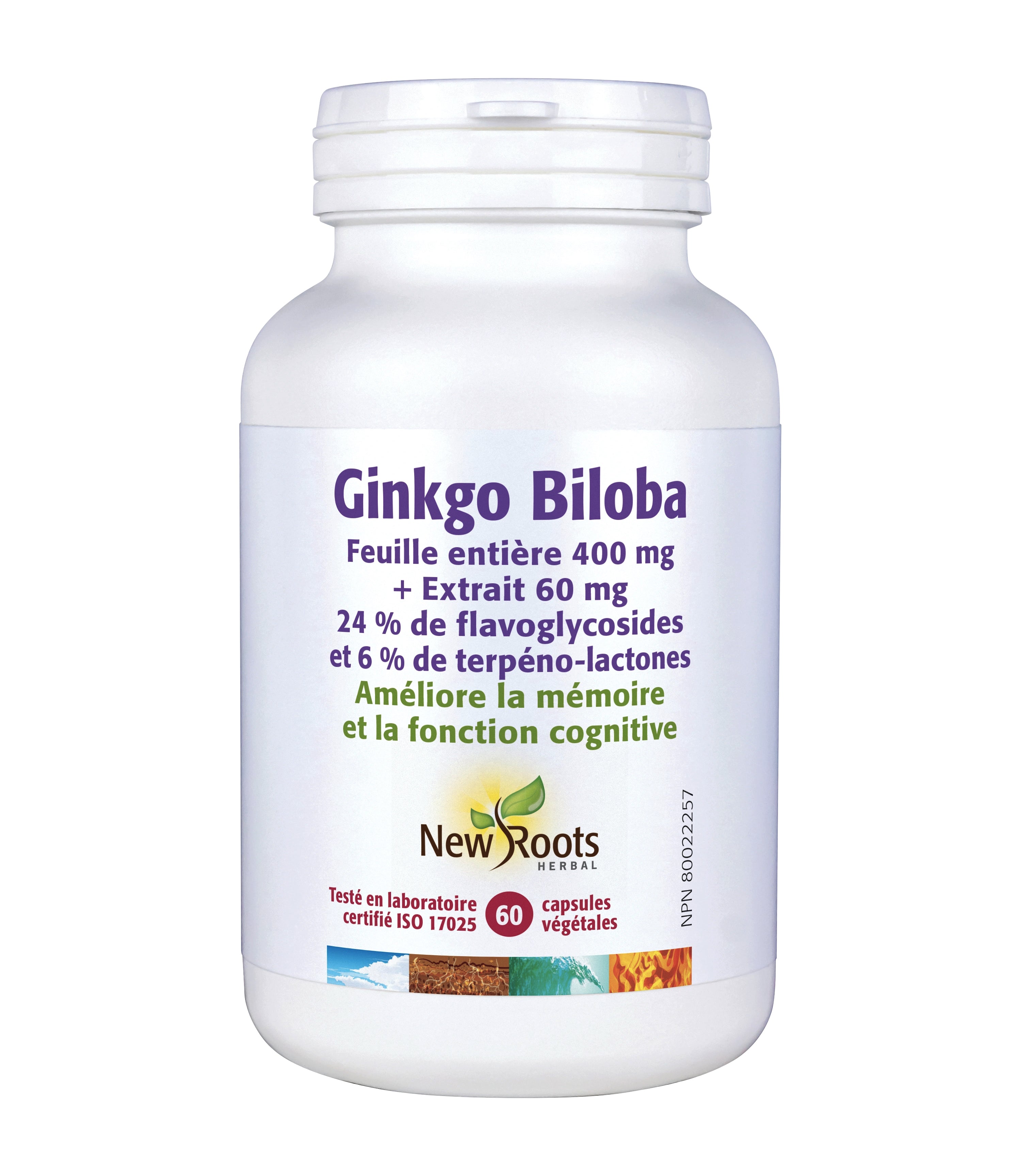 Ginkgo Biloba - Améliore la mémoire et la fonction cognitive - New Roots - 60 ou 120 capsules